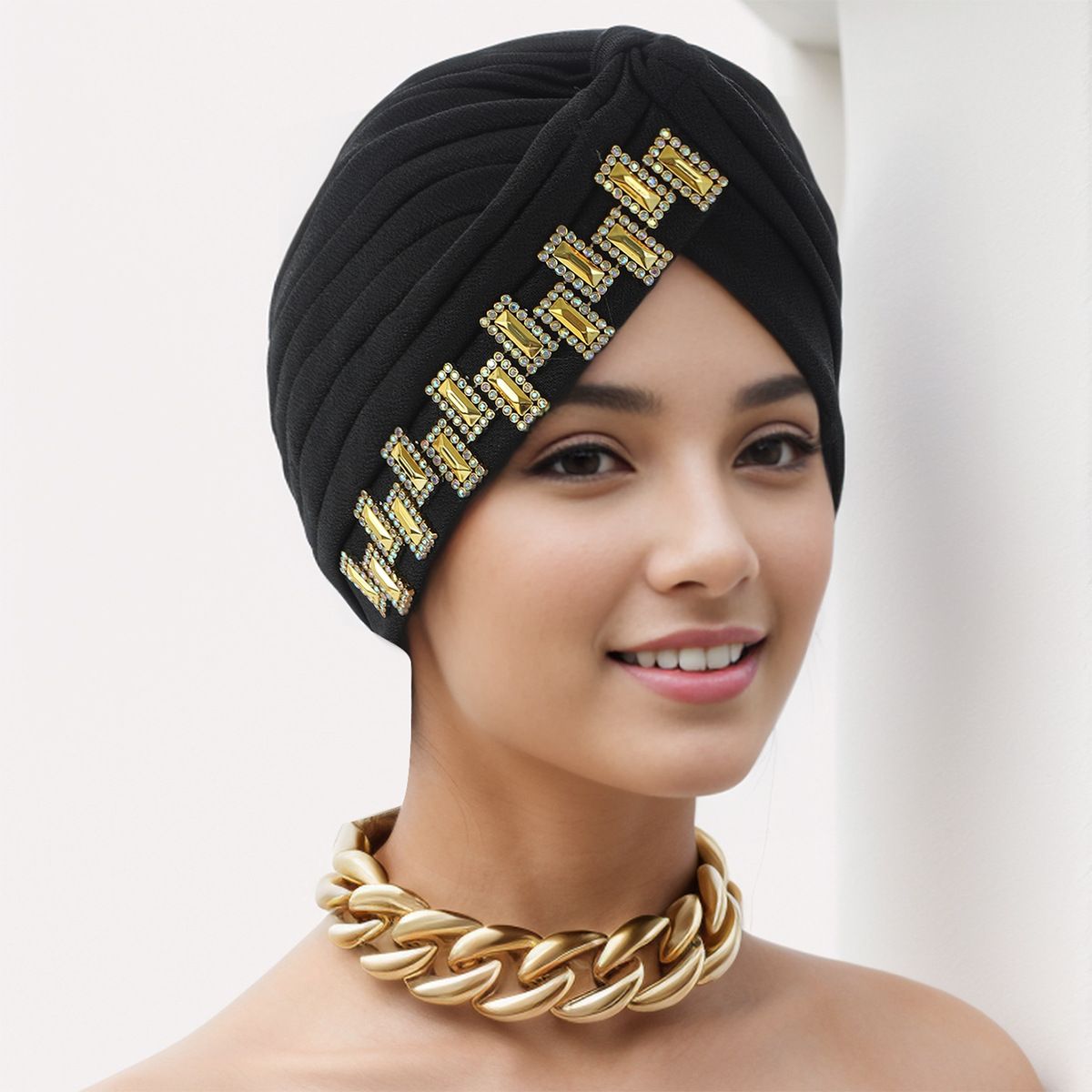 New Women's Linen Elastic Breathable Comfortable Side Diamond Headscarf Hat Baotou Hat_viptrois.com