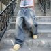 2025 Spring And Autumn New Street Style Trendy Brand Washed Design Jeans Loose Floor-Length Wide-Leg Pants_viptrois.com