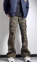 Mid-High Waist Camouflage Cargo For Men, Trendy Brand, Stylish Streetwear Jeans, Flared Straight Pants_viptrois.com