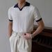 British Retro Jacquard Knit Polo Shirt - Men's V-Neck Business Casual Shirt With Elastic Slim Fit (Summer Collection)_viptrois.com