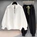 "Men's Casual Two-Piece Set – Semi-Turtle Neck Sweatshirt & Relaxed Joggers (Black/White/Gray) – 90% Polyester Cotton Blend M-3XL"_viptrois.com