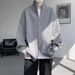 Double-Zip Cardigan Jacket – Oversized Streetwear Sweater With Stand Collar (M-3XL, Grey/Black)_viptrois.com