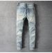 Men's Clothing High Street Fashion Brand Men's Clothing Trend Men's Slim Elastic Knee Hole Patch Jeans Skinny Pants_viptrois.com