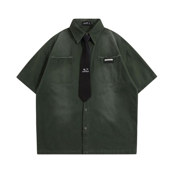 Men's Clothing Brand Tie Decorated Short Sleeved Shirt For Men And Women Retro Tie Dye Gradient Washed Loose Couple Shirt_viptrois.com