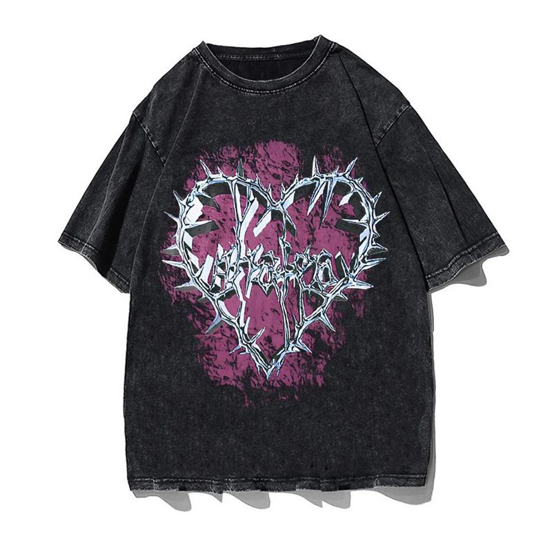 Men's Clothing T Shirts T Shirts T Shirts Angel Street Print Y2K Tops Retro Summer Short Sleeves Graphic Gothic_viptrois.com