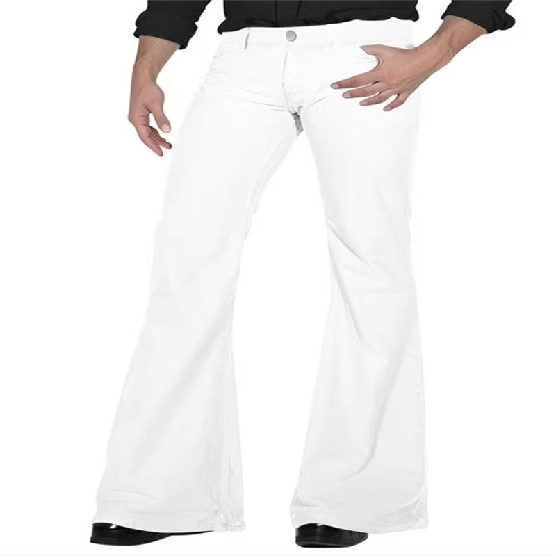 Men's Clothing Solid Color Daily Casual Elastic Slim Retro Flared Pants_viptrois.com