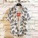 Men's Clothing Retro Thin Short Sleeved Shirt Loose Style Shirt Coconut Tree Print Shirt_viptrois.com