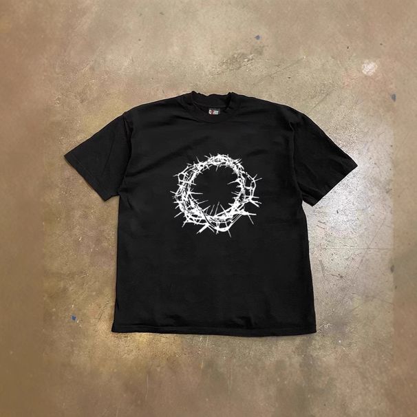 Heavyweight Pure Cotton Men's T-Shirt Unique Print Retro Cartoon Loose Fitting Short Sleeved Style Design for Women_viptrois.com