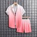 Men's Clothing Gradient Color 3D Printing Spot Summer Vacation Shirt Shorts Set_viptrois.com