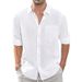 Men's Clothing Foreign Trade Cotton And Linen Shirt Thin Lapel Tie Pocket Linen Long Sleeved Shirt Men_viptrois.com