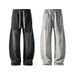 Vintage American-style Autumn Streetwear Washed Patchwork Curved Hem Jeans For Men And Women, Loose Fit, Plus Size,_viptrois.com