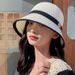 Summer Knitted Hollow Breathable Fisherman Female Letter Versatile Casual Sunshade and Sunscreen Thin Bucket Hat_viptrois.com