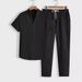 Men's Clothing Men's Casual Sports Suit Short Sleeve Long Pants Solid Color Men_viptrois.com