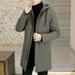 Solid Color Mid-Length Thickened Jacket For Men Winter New Youth Warm Hooded Cotton Coat_viptrois.com