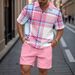 Men's Clothing Summer Fashion Lapel Quarter Zip Shirt Top Shorts Set_viptrois.com