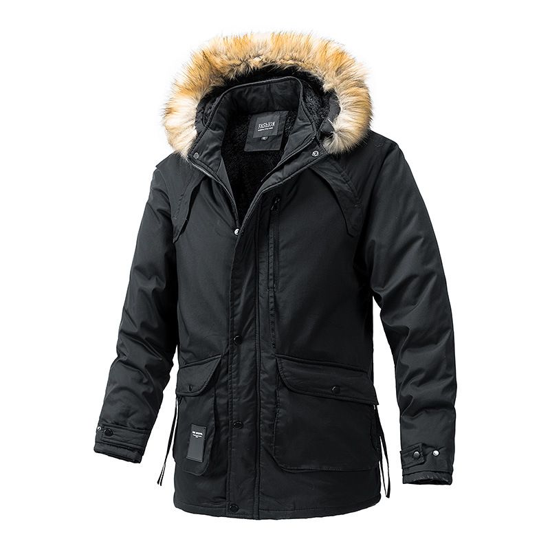 men's winter warm cotton coat velvet thickened cotton jacket men's multi-pocket coat cotton coat custom printed logo_viptrois.com