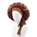 Elastic streamer satin round hat solid color women's long hair nightcap makeup hat knotted beauty perm hat_viptrois.com