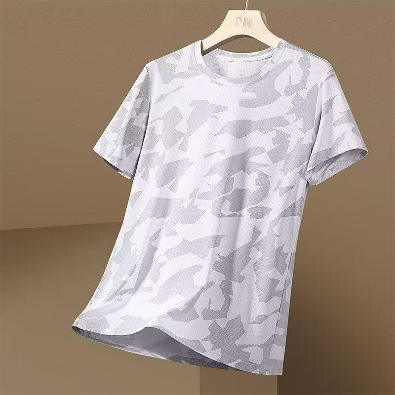 Men's Clothing Summer Thin Camouflage Versatile Ice Sense Quick Drying Large Size Men's Round Neck T Shirt Top Bottoming Shirt_viptrois.com