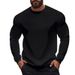 Men's Jacquard Square Pattern Long Sleeve T-Shirt - Breathable Loose Fit Casual Round Neck Shirt, Lightweight Layering Top (White/Dark Gray_viptrois.com