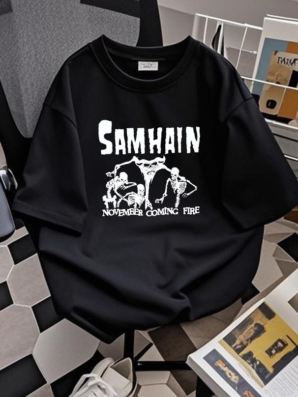Samhain November Coming Fire Black Horror Punk T-shirt, Gift For Fan TE3068 Top For Everyday Wear Versatile Breathable Homme Comfortable Summer_viptrois.com