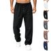 Men's Waffle Knit Loose Fitting Casual Pants Drawstring Straight Leg Trousers Multi Color Versatile Sports Sweatpants Spring Summer Style_viptrois.com