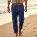 Men's Casual Linen Trousers mid Waist Straight Leg Bohemian Beach Pants Loose Fit Summer Black Solid Color Polyester_viptrois.com