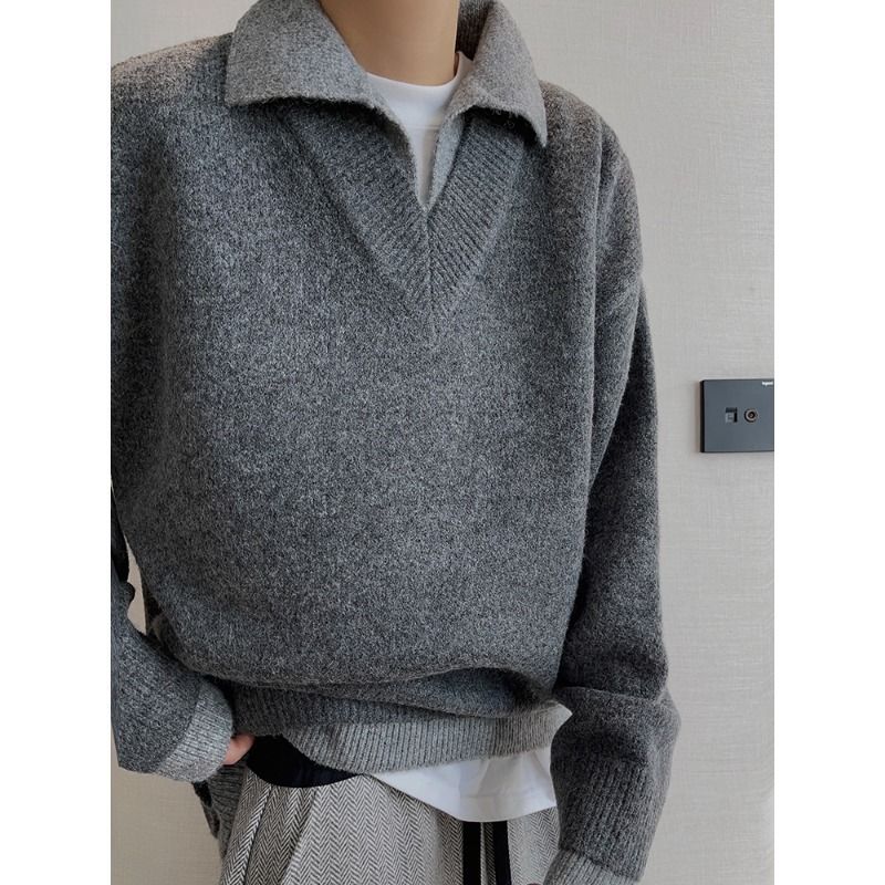 Collar Knit Sweater For Men And Women, Fashionable And Slimming, Casual Design, Long Sleeved_viptrois.com