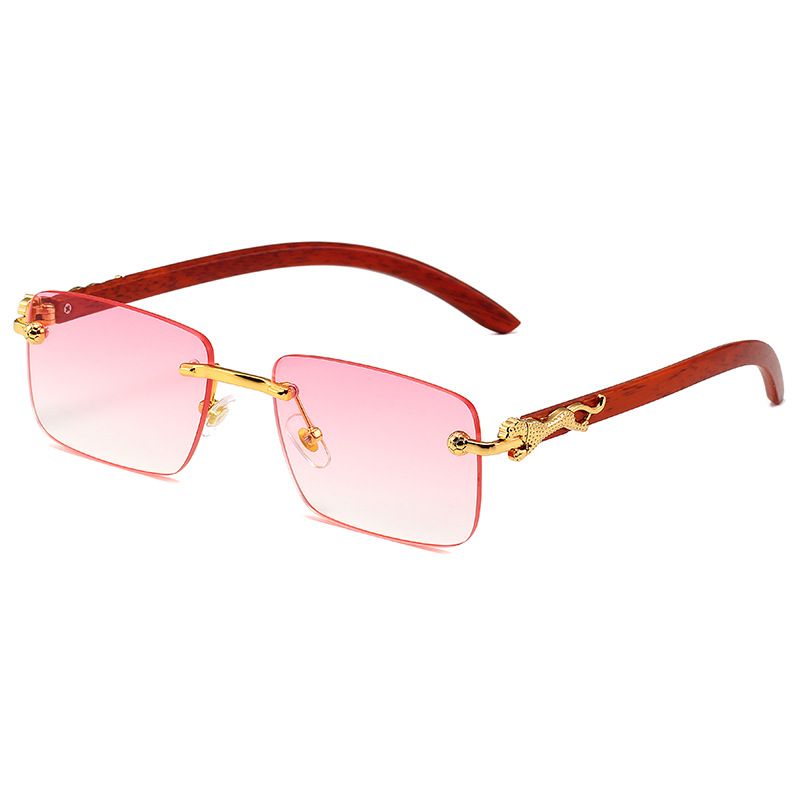 Men's Sunglasses New Fashion Frameless Sunglasses For Men With Personalized Leopard Wood Grain Temples Square Frame Sunglasses For Women_viptrois.com