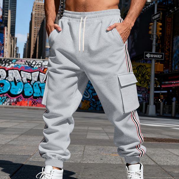 Men's Heavyweight Fleece-Lined Cargo Pants - Winter Warm Workout Joggers With Drawstring & Multi-Pockets_viptrois.com
