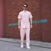 Men's Clothing Casual Short Sleeve Shirt & Pants Set - Lightweight Polyester, Breathable Summer Outfit - Black/White/Sky Blue/Pink (S-XXXL)_viptrois.com