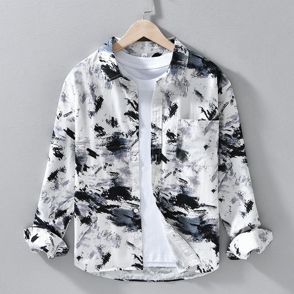 Fresh Printed Long Sleeved Shirt For Men, Fashionable, Casual, Versatile, Artistic, Loose Spring And Autumn Men's Shirt_viptrois.com