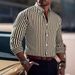 Men's 3d Print Stripe Long Sleeve Shirt, Fashion Casual Stretch Button Down Shirt For Daily Wear Breathable Lightweight Material_viptrois.com
