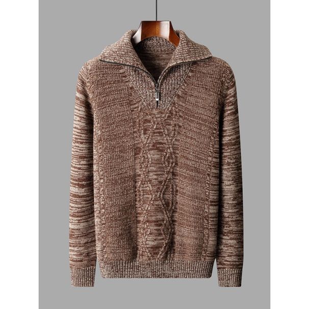 Loom Cross-Border Autumn Winter Fashion Diamond Pattern Men's European American Casual Stand Collar Long Sleeve Half Zipper_viptrois.com