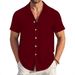 Men's Short Sleeve Casual Shirt – Lightweight V-Neck, Single-Breasted (Pink/Red/Lake Blue/Black/Khaki, S-XXL)_viptrois.com