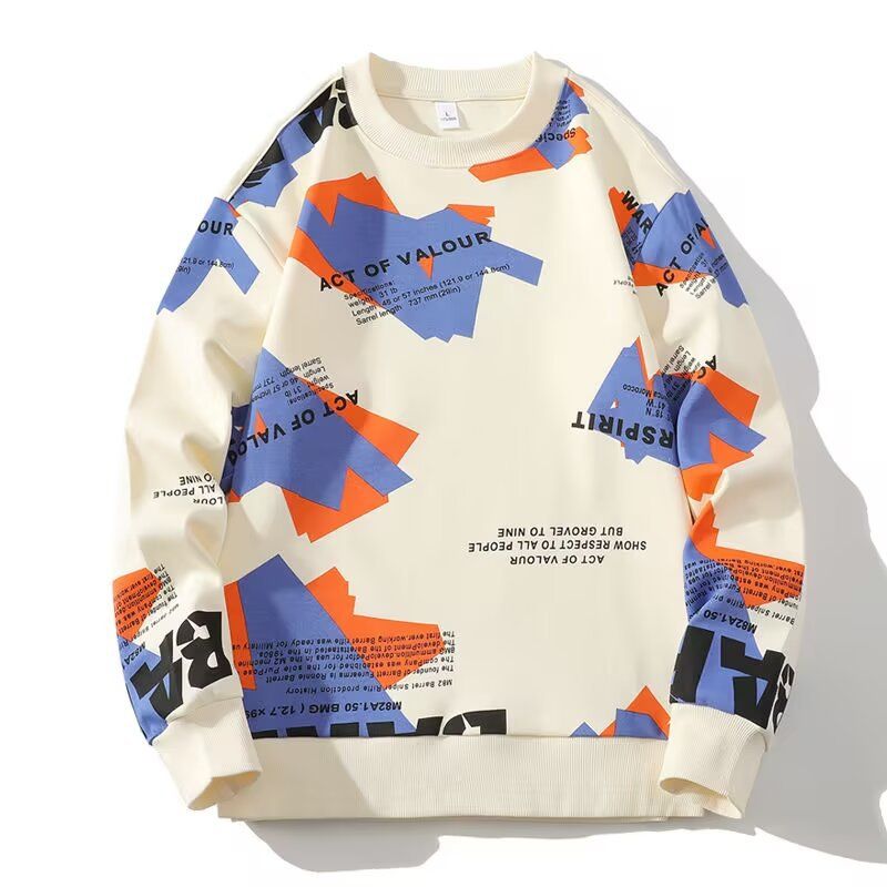Graffiti Loose Hoodie Men's Round Neck Long Sleeved T-shirt Trendy Brand Base Shirt_viptrois.com