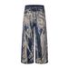 Unisex Oversized Streetwear Jeans Distressed Washed Denim Pants with Splatter Paint Effect Loose Fit Zip Fly Blue 100% Cotton_viptrois.com