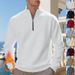 Men's Plus Size Fleece-Lined Half-Zip Pullover Sweatshirt - Casual Solid Color Hoodie For Autumn & Winter_viptrois.com