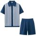 Men's Clothing American Style Jacquard Knitwear Set Summer Casual Short Sleeve Polo Shirt And Shorts Two-Piece Clothing_viptrois.com