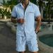 Men's Short Sleeved Stand Collar Patchwork Shirt Solid Color Cotton Linen Beach Casual Sports Summer Set_viptrois.com