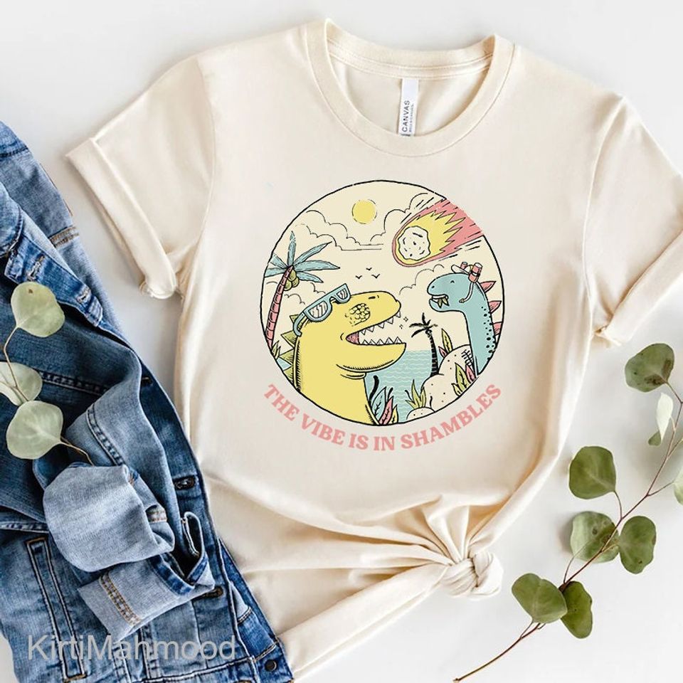 Retro The Vibe Is In Shambles Shirt, Dinosaur Self Care T-Shirt Mens Womens Tees Top, Funny Dinosaur Shirt Classic T-Shirt Mens Womens Tees Top_viptrois.com