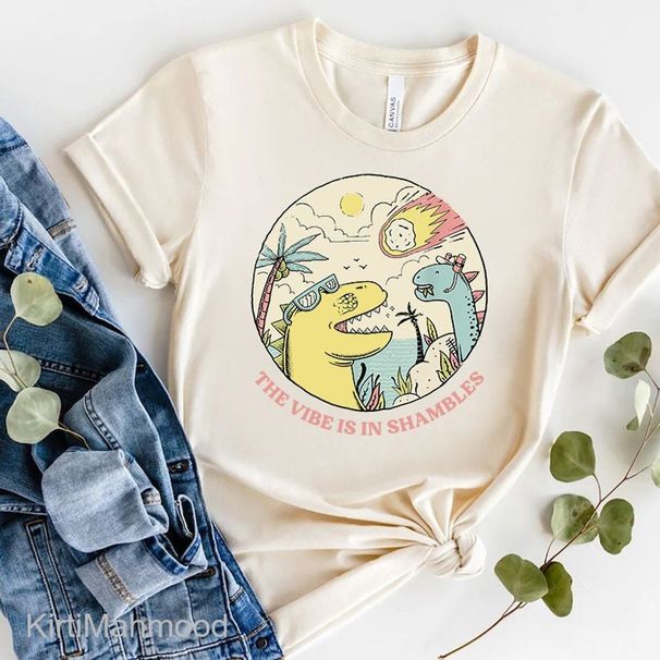 Retro The Vibe Is In Shambles Shirt, Dinosaur Self Care T-Shirt Mens Womens Tees Top, Funny Dinosaur Shirt Classic T-Shirt Mens Womens Tees Top_viptrois.com