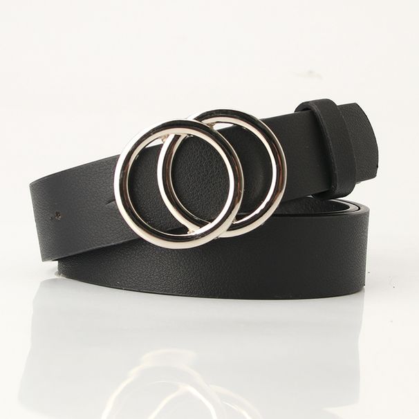 double-circle buckle belt for women, fashionable and simple women's ins style wide belt _viptrois.com