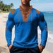 Men's Waffle-Knit Pullover Long Sleeve T-Shirt – Casual Stand Collar With Drawstring Detail_viptrois.com