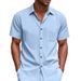 Summer Men's Woven Lapel Solid Color Large Size Casual Simple Business Short Sleeved Shirt Men_viptrois.com