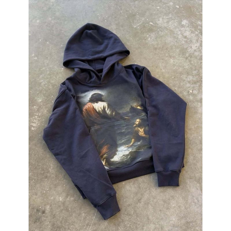 Men's Hand Painted Print Loose Fit Hooded Sweatshirt Y2K Street Style Retro Vintage_viptrois.com