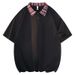 Men's American Style Short Sleeve T-Shirt Summer Collared Polo Heavyweight Preppy Color Block Loose Fitting Trendy Top_viptrois.com