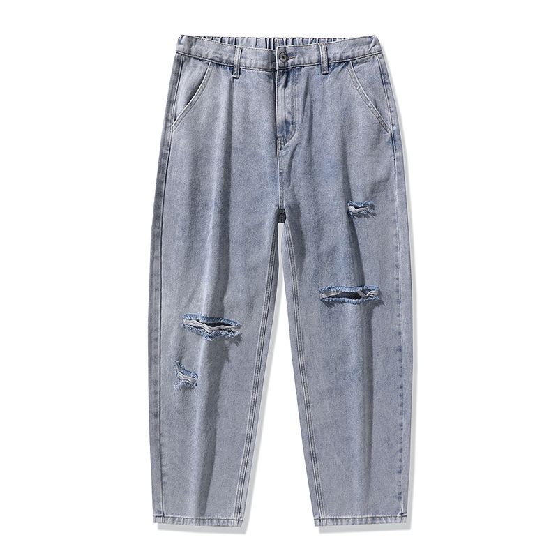 Men's Clothes Knee Holes In High Street Jeans Men Baggy Vintage Daddy Straight Leg Pants Beggar Men Pants Spring_viptrois.com