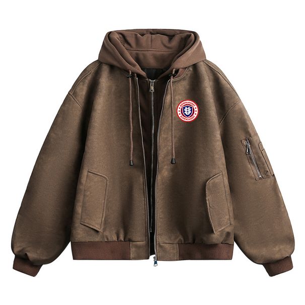 Men's Clothing Maillard Faux Two Piece Tie Dye Leather Jacket With US Shield Print, Trendy, Cool, Loose, And Versatile Leather Coat._viptrois.com