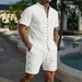 Men's Summer Shirt Set High Quality Button Decorated Shorts Stand Up Collar Solid Color Style_viptrois.com