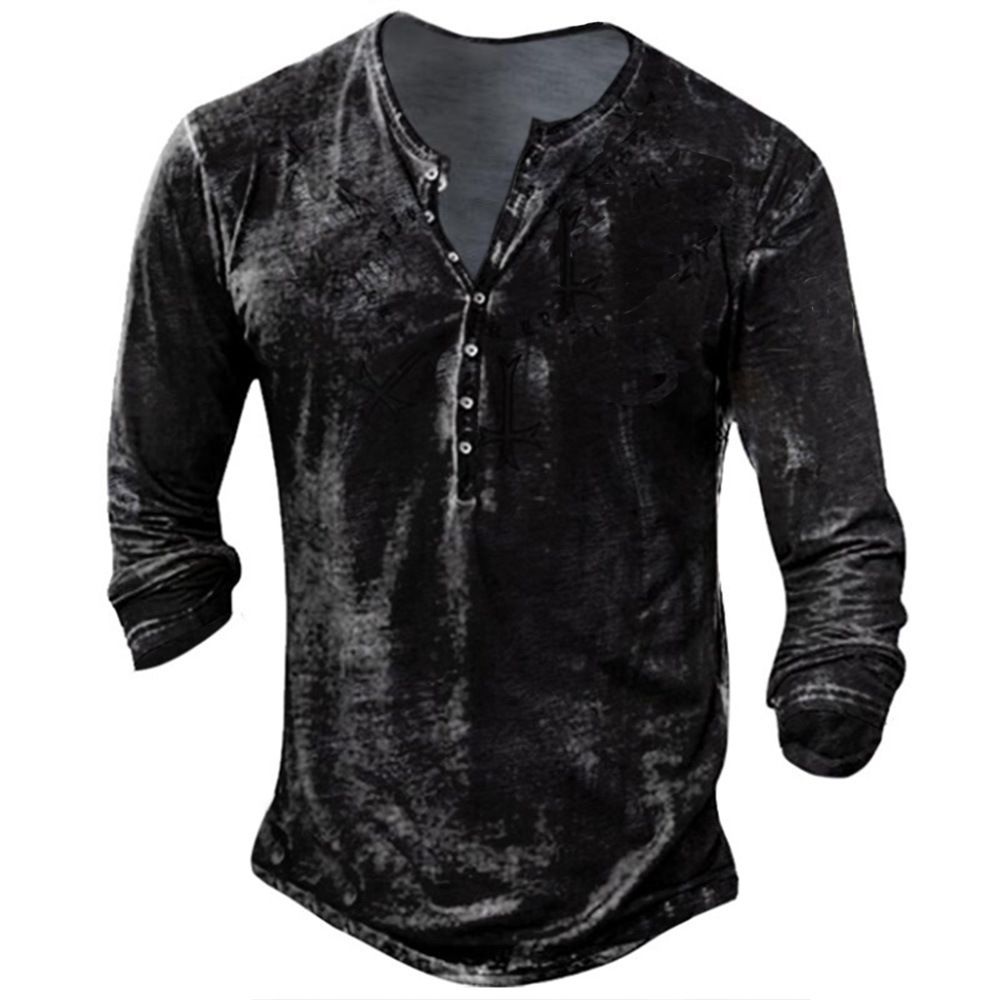 Men's Clothing Autumn New European And American Men's Long Sleeved Digital Printing Long Sleeved Sports Leisure Solid Color T Shirt Simple Leisure_viptrois.com
